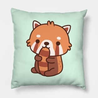 Cute Red Panda Biting On Its Tail Pillow