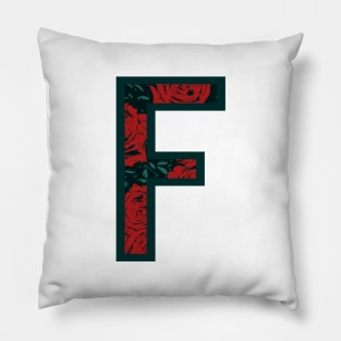 Modern Rose Floral Initial Name Alphabet - Letter F Pillow