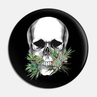 Sugar skull with succulents plants, cool funny cute mask Pin