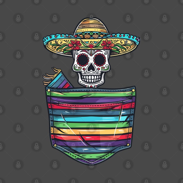 Colorful Mexican culture Skeleton Mariachi Pocket by RetroZin