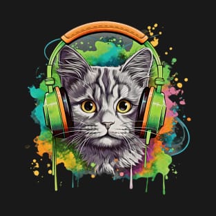 Cat Wearing Headphones T-Shirt