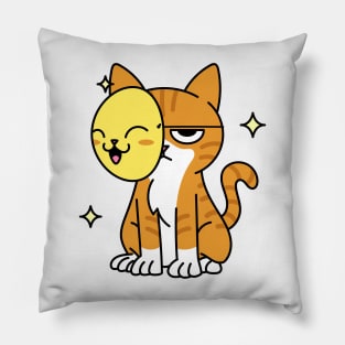 Cute angry cat wearing mask Pillow