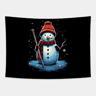 Cute Snowman in the snow Tapestry