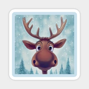 Cute Christmoose - Christmas Moose in the snow Magnet