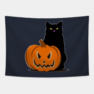 Black cat and pumpkin Tapestry