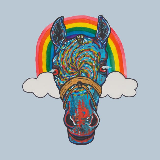 Horse portrait with rainbow and clouds by deadblackpony