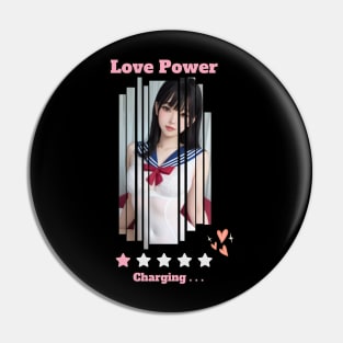 Love Power Charging Anime Girl Pin