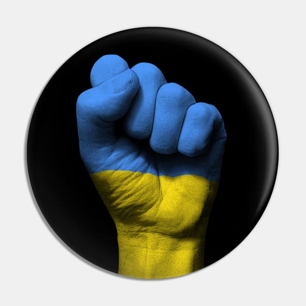 Flag of Ukraine on a Raised Clenched Fist Pin by jeffbartels