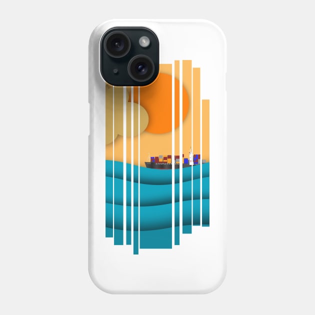 Cargo ship on sea illustration Phone Case by SaturnPrints