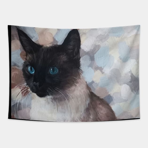 SIAMESE CAT, Siamese cat with blue eyes , Kawaii Animals, New Zealand Animals Tapestry by olia-tomkova