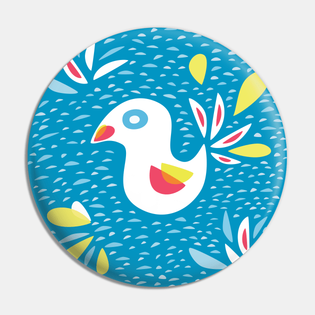 Cute White Abstract Bird Pin by Boriana Giormova