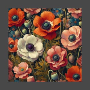 anemone and poppy flower pattern 8 T-Shirt