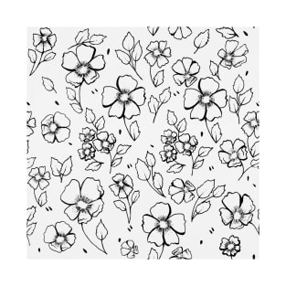 Black and White Buttercup Flowers T-Shirt