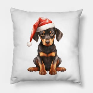 Doberman Pinscher Dog in Santa Hat Pillow