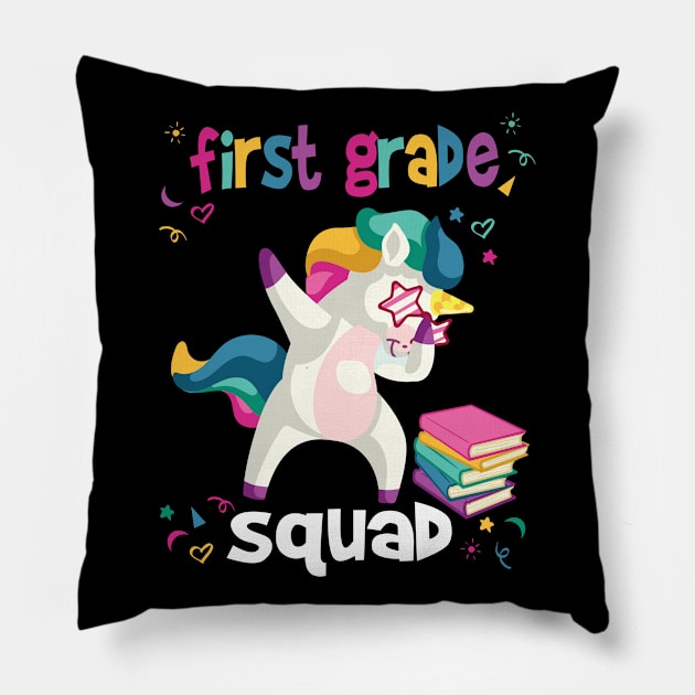 Team 1st Grade Squad Unicorn Back To School For Kids Pillow by Kimmicsts