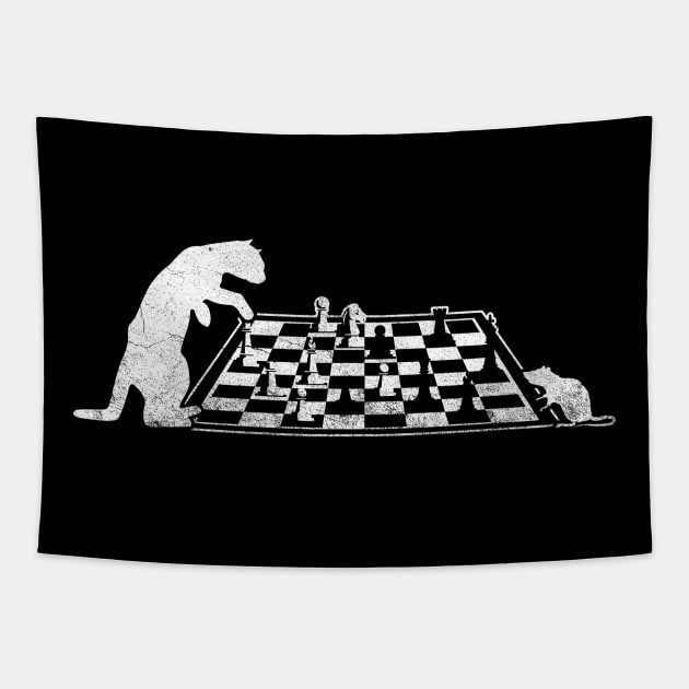 Cat And Mouse Playing Chess Board Tapestry by shirtsyoulike