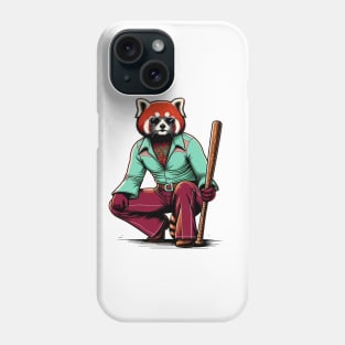 Retro Rebel: 70s Fashion Red panda with baseball batters Phone Case