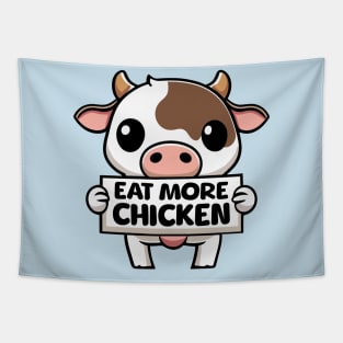 Eat More Chicken! Cute Cow Cartoon Tapestry