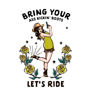 Let's Ride: Retro Western Cowgirl Country Rodeo Pinup T-Shirt