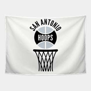 Retro San Antonio Hoops Black and Silver Logo Tapestry