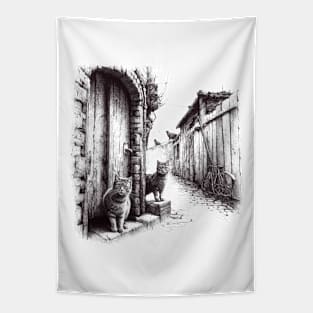 Cats in an italian village Tapestry