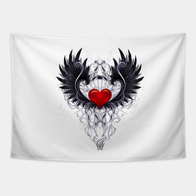 Dark angel heart with black wings Tapestry by Blackmoon9