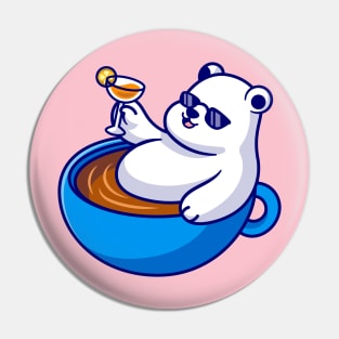 Cute Polar Bear Relax In Cup Coffee Cartoon Pin