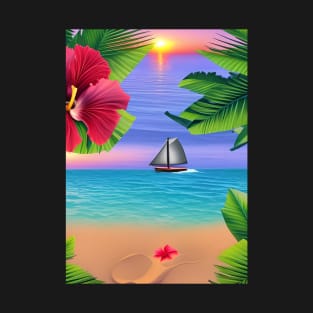 Tropical Sunset Beach Scene 2 T-Shirt