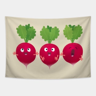 Cute radishes singing trio cartoon vegetables Tapestry