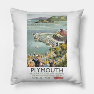 Plymouth, Devon - BR - Vintage Railway Travel Poster - 1950s Pillow
