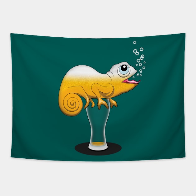 Beer lover Chameleon Graphic Design Tapestry by TMBTM