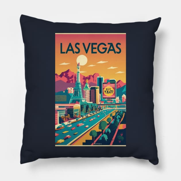 A Vintage Travel Poster of Las Vegas - Nevada - US Pillow by goodoldvintage