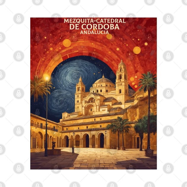 Mezquita of Cordoba Spain Starry Night Travel Tourism Retro Vintage by TravelersGems