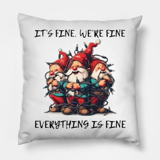 Funny tangled christmas gnomes its fine Pillow