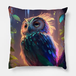 Owl Bird Animal Portrait Painting Wildlife Outdoors Adventure Pillow