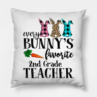 Every Bunny's Favorite 2nd Grade Teacher Leopard Buffalo Bunny Easter Day Pillow