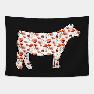 Watercolor Poppy Show Steer Silhouette  - NOT FOR RESALE WITHOUT PERMISSION Tapestry