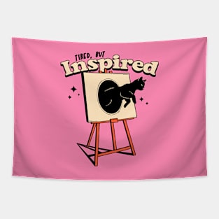 Inspired Black Cat in pink Tapestry