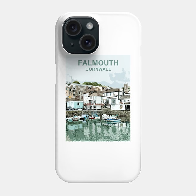 Cornwall, Falmouth Harbour. Travel poster. Cornish gift Phone Case by BarbaraGlebska