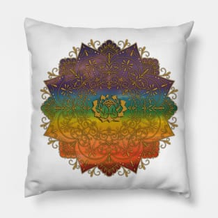 Rainbow Mandala with Lotus Flower 2 Pillow