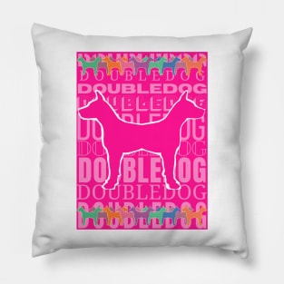 Doubledog, dog silhouette on pink background Pillow