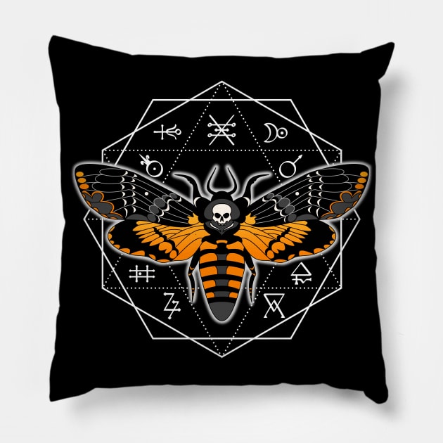 Deathshead Moth Alchemy circle Pillow by RavenWake