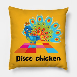 Disco Chicken Peacock (on light colors) Pillow