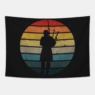 Bagpipe Silhouette On A Distressed Retro Sunset print Tapestry