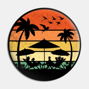 Family Vacation Tropical Summer Palm Tree Beach Retro Vintage Sunset Pin