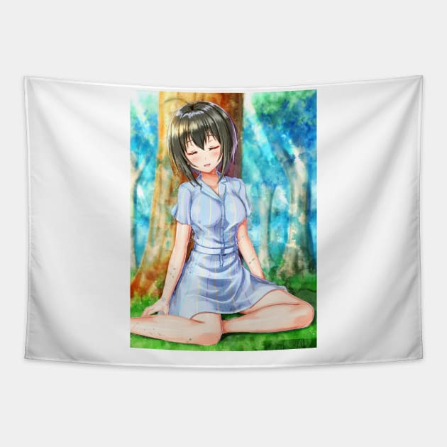 Kohinata Miho Anime Watercolor Tapestry by Thomas Rayle