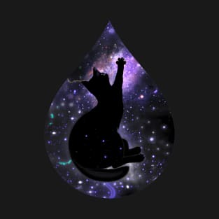 Cat reaching for the stars in a waterdrop, fantasy art T-Shirt