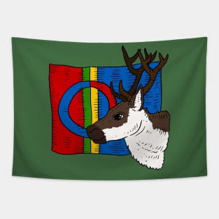 flag of the sami people, hand drawn. with a reindeer. Tapestry