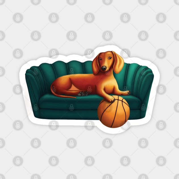 Dachshund on a couch Magnet by SqwabbitArt