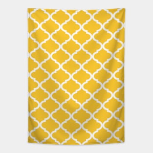 Mustard Yellow White Quatrefoil Pattern Tapestry